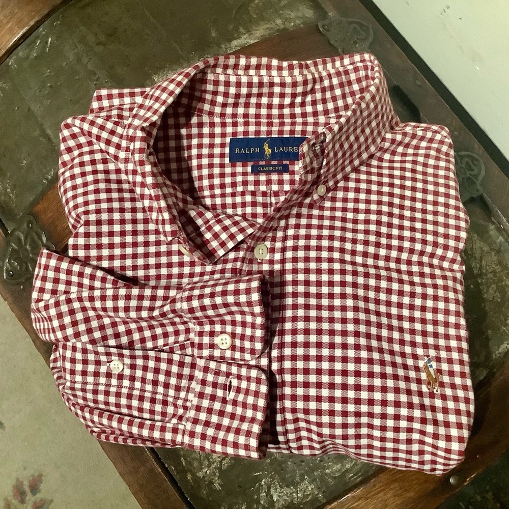 Polo Ralph Lauren Burgundy Checkered Men's Shirt Sz XL